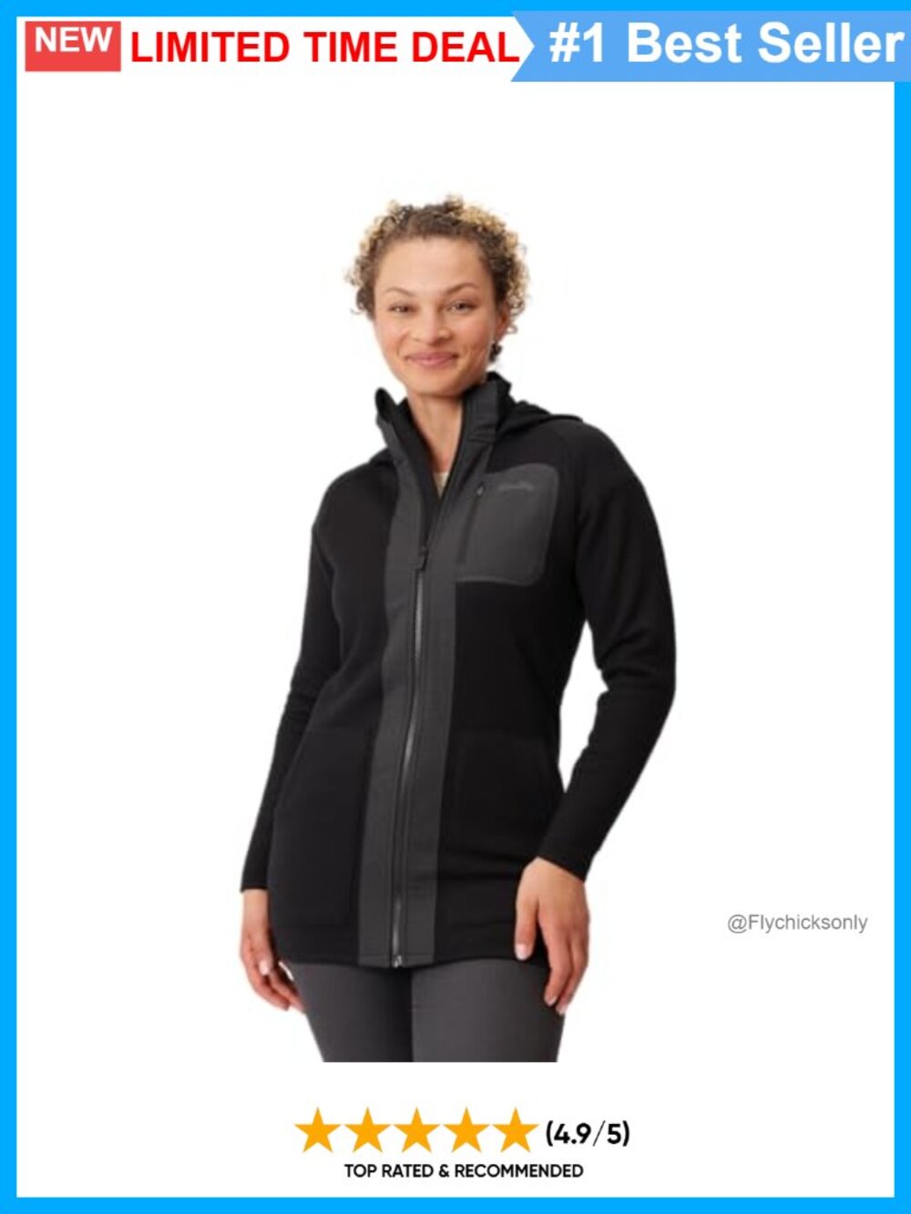 100% Merino Wool Fleece Zip Hoodie Long Fitted Sweater Outdoor